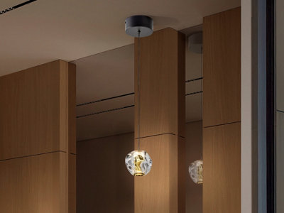 Luminosa Lighting Luminosa Zaria Slim Pendant Ceiling Light BlackGoldClear Led 3000KUk Stock from B&Q