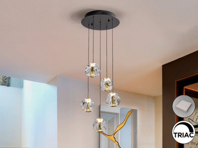 Luminosa Lighting Luminosa Zaria 5 Light Cluster Pendant Ceiling Light BlackGoldClear Led 3000K DimmableUk Stock from B&Q