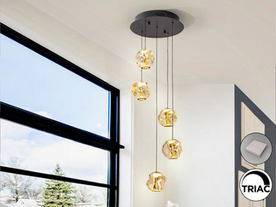 Luminosa Lighting Luminosa Zaria 5 Light Cluster Pendant Ceiling Light BlackBronzeAmber Led 3000K DimmableUk Stock from B&Q