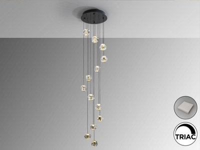 Luminosa Lighting Luminosa Zaria 13 Light Cluster Pendant Ceiling Light BlackGoldClear Led 3000K DimmableUk Stock from B&Q
