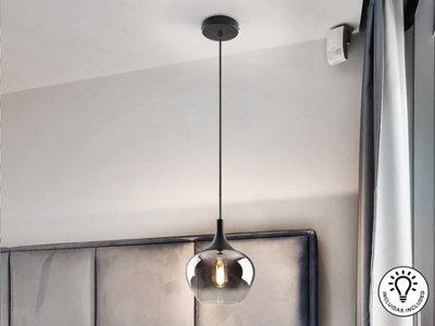 Luminosa Lighting Luminosa Opaz Dome Pendant Ceiling Light BlackSmoke 1Xe27Uk Stock from B&Q