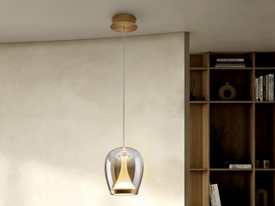 Luminosa Lighting Luminosa Suspiro 18Cm Dome Pendant Ceiling Light GoldAmber Led 3000KUk Stock from B&Q