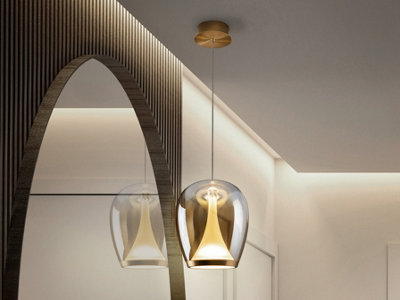 Luminosa Lighting Luminosa Suspiro 25Cm Dome Pendant Ceiling Light GoldAmber Led 3000KUk Stock from B&Q
