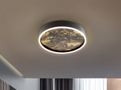 Luminosa Lighting Luminosa Stone 40Cm Integrated Led Semi Flush Ceiling Light Black 3000-6000KUk Stock from B&Q