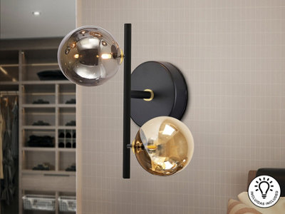 Luminosa Lighting Luminosa Dark Globe Wall Lights Black 2Xg9 400LmUk Stock from B&Q