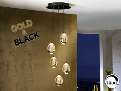 Luminosa Lighting Luminosa Rocio Cluster Pendant Ceiling 5 Light BlackGold Led 3000KUk Stock from B&Q