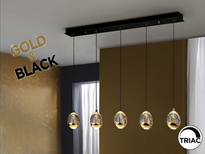Luminosa Lighting Luminosa Rocio Bar Pendant Ceiling 5 Light BlackGold Led 3000KUk Stock from B&Q
