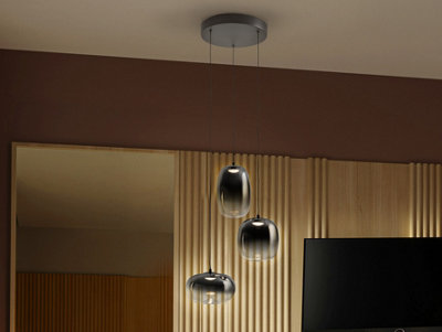 Luminosa Lighting Luminosa Onice Cluster Pendant Ceiling 3 Light BlackSmoke Led 3000KUk Stock from B&Q