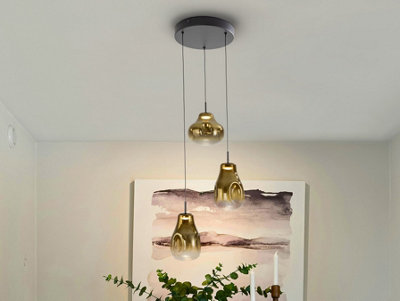 Luminosa Lighting Luminosa Aledis Cluster Pendant Ceiling 3 Light BlackGold Led 3000KUk Stock from B&Q