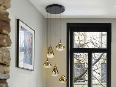 Luminosa Lighting Luminosa Aledis Cluster Pendant Ceiling 5 Light BlackGold Led 3000KUk Stock from B&Q