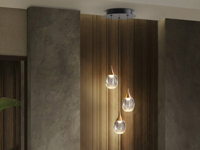 Luminosa Lighting Luminosa Corina Cluster Pendant Ceiling 3 Light BlackCopper Led 3000KUk Stock from B&Q