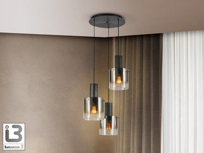 Luminosa Lighting Luminosa Venize Cluster Pendant Ceiling Light BlackSmoke 3Xe27Uk Stock from B&Q