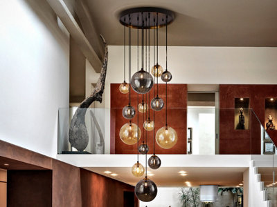 Luminosa Lighting Luminosa Dark Cluster Pendant Ceiling Light BlackBrass 14Xg9 400LmUk Stock from B&Q