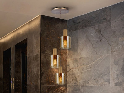 Luminosa Lighting Luminosa Venize Cluster Pendant Ceiling Light CopperAmber 3Xe27Uk Stock from B&Q