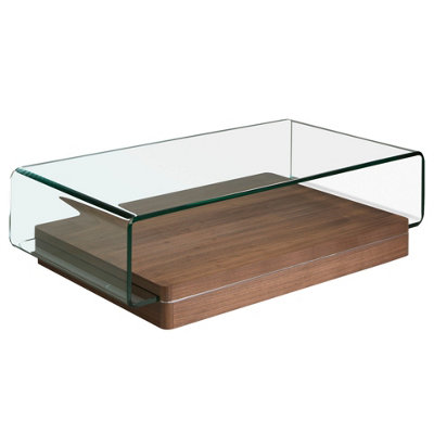 Angel Cerda Modern Rectangular Tempered Glass Coffee Table With Walnut Legs from B&Q