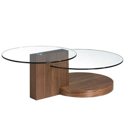 B&Q -  Stylish Round Tempered Glass And Walnut Coffee Table