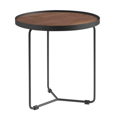 B&Q -  Stylish Round Corner Table In Walnut And Black Steel