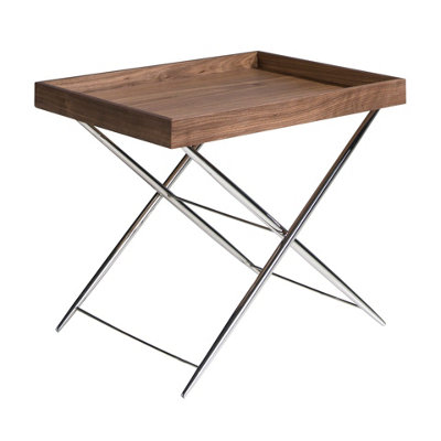 B&Q -  Modern Rectangular Corner Table In Walnut And Chrome-Plated Steel