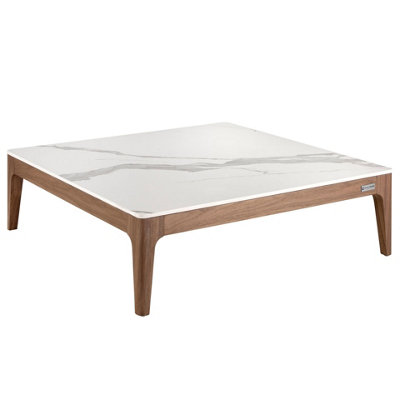 Angel Cerda Stylish Porcelain Marble And Walnut Square Coffee Table from B&Q