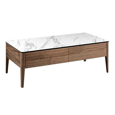 B&Q -  Porcelain Marble And Walnut Rectangular Coffee Table