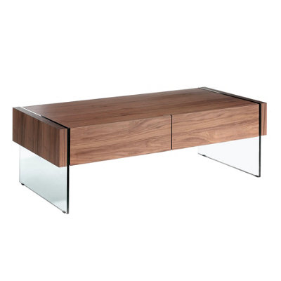 Angel Cerda Stylish Rectangular Coffee Table With Walnut Finish And Tempered Glass Legs from B&Q