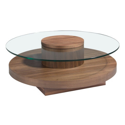 Angel Cerda Stylish Round Tempered Glass And Walnut Coffee Table from B&Q