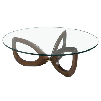 Angel Cerda Stylish Round Tempered Glass Coffee Table With Walnut Legs from B&Q