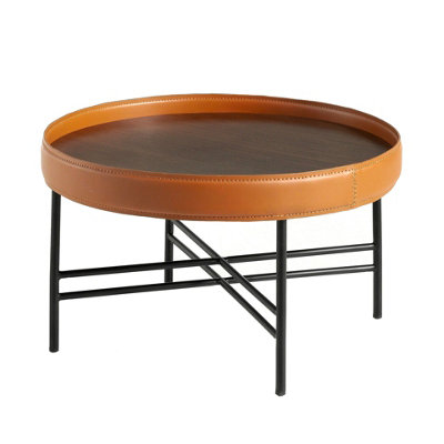 Angel Cerda Stylish Round Coffee Table In Leatherette And Walnut With Black Steel Legs from B&Q