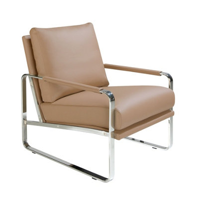 Angel Cerda Elegant Mink Leatherette Armchair With Chrome Legs