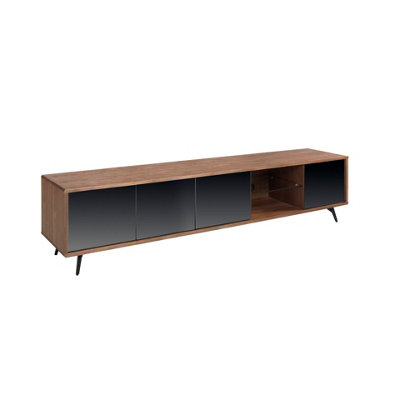 B&Q -  Stylish Walnut And Black Steel Tv Unit With Mirror Effect Glass