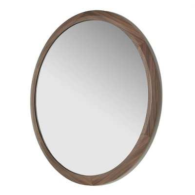 B&Q -  Elegant Round Walnut Wall Mirror For Modern Interiors