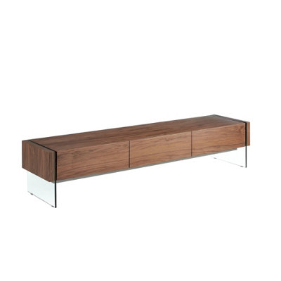 B&Q -  Elegant Walnut And Tempered Glass Tv Stand With Storage