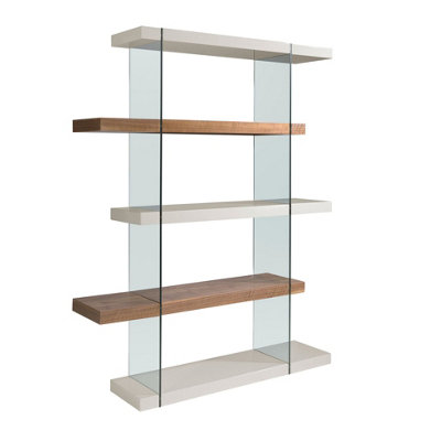 B&Q -  Stylish Walnut Wood And Glass Shelf For Modern Homes