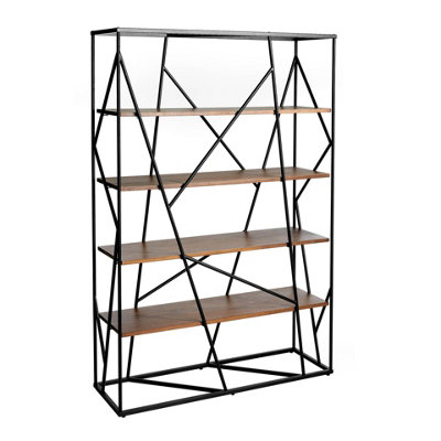 B&Q -  Modern Walnut And Black Steel Shelving Unit For Stylish Interiors