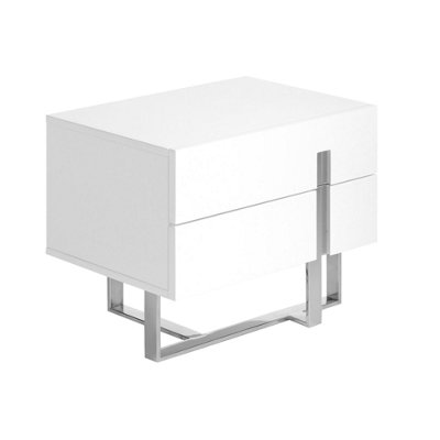 Angel Cerda Stylish White Wood Bedside Table With Chrome Legs from B&Q