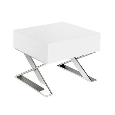 Angel Cerda Stylish White Wooden Bedside Table With Chrome Legs from B&Q