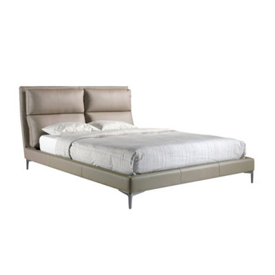 B&Q -  Elegant Mink Coloured Leatherette Bed For Modern Bedrooms