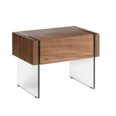 Angel Cerda Stylish Walnut And Tempered Glass Bedside Cabinet For Modern Bedrooms from B&Q