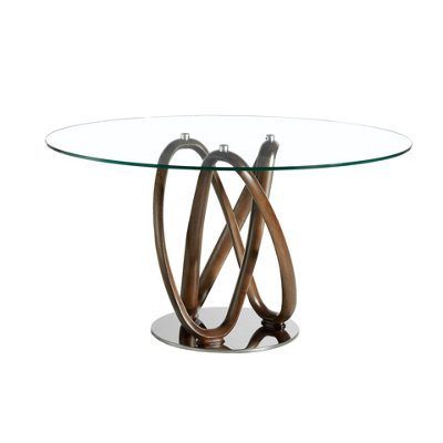 Angel Cerda Stylish Round Tempered Glass And Walnut Dining Table For Modern Homes from B&Q