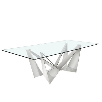 Angel Cerda Elegant Rectangular Tempered Glass Dining Table With Chrome Legs