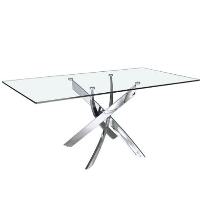 Angel Cerda Stylish Rectangular Tempered Glass Dining Table With Chrome-Plated Steel Legs