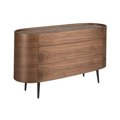 B&Q -  Elegant Walnut And Black Steel Chest Of Drawers For Modern Bedrooms
