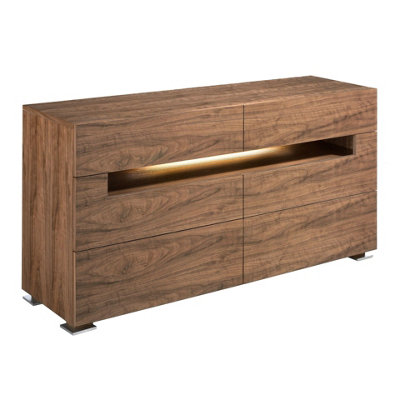 Angel Cerda Elegant Walnut Sideboard With Polished Steel And Led Lighting from B&Q