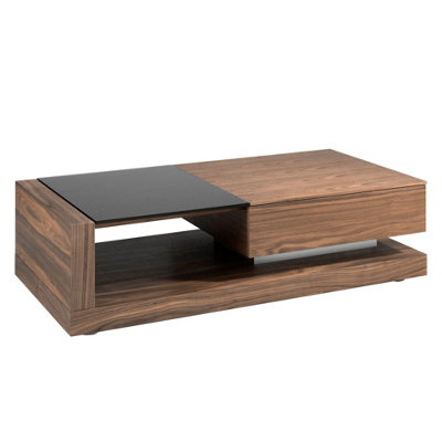 Angel Cerda Stylish Rectangular Coffee Table In Black And Walnut With Glass Top