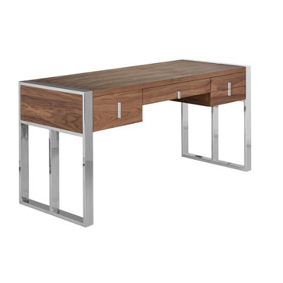 B&Q -  Elegant Walnut And Chrome-Plated Steel Desk For Modern Offices