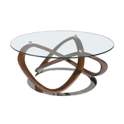B&Q -  Stylish Round Coffee Table With Tempered Glass And Walnut Finish