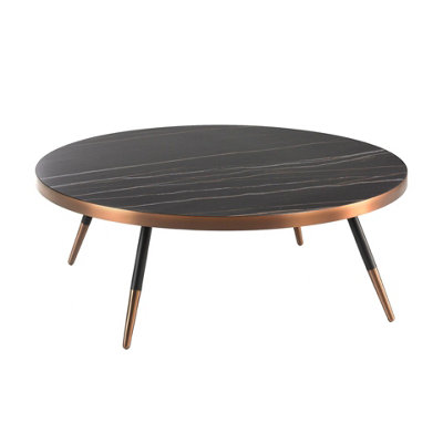 Angel Cerda Stylish Round Coffee Table With Porcelain Marble Top And Black Steel Legs from B&Q
