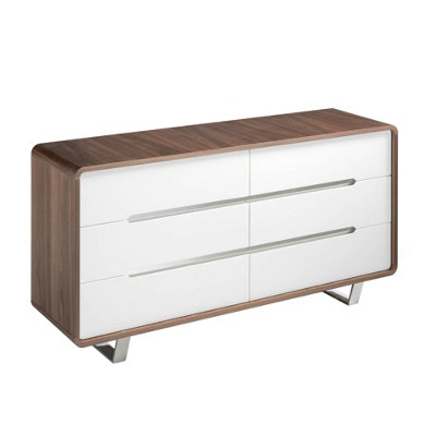 Angel Cerda Stylish White Wooden Chest Of Drawers With Walnut And Chrome Accents from B&Q