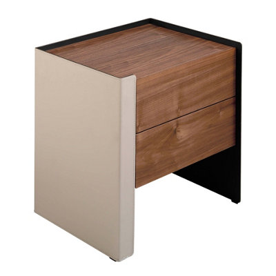 Angel Cerda Elegant Eco-Leather Bedside Table With Walnut And Steel Design Black