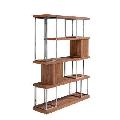 B&Q -  Stylish Walnut And Chrome-Plated Steel Shelving Unit For Modern Homes